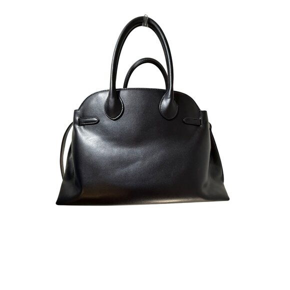 Coach Inspired Black Leather Handbag With Detachable Strap & Gold Hardware - Picture 1 of 14